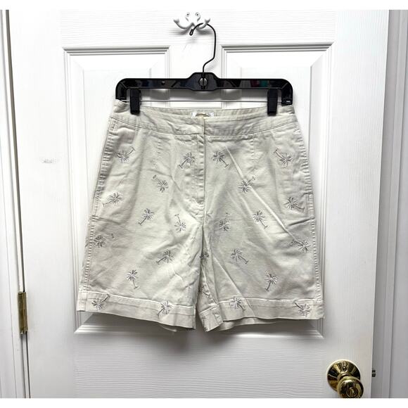 VTG Talbots Beige Bermuda Shorts, Palm Tree Embroidery, Women's Size 8 - Picture 1 of 5